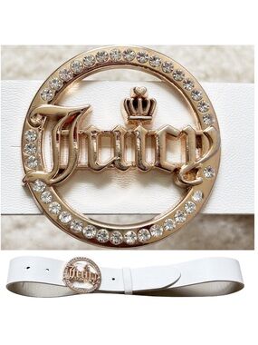 Juicy Couture Gold Crystal Logo Buckle Faux Leather Belt
